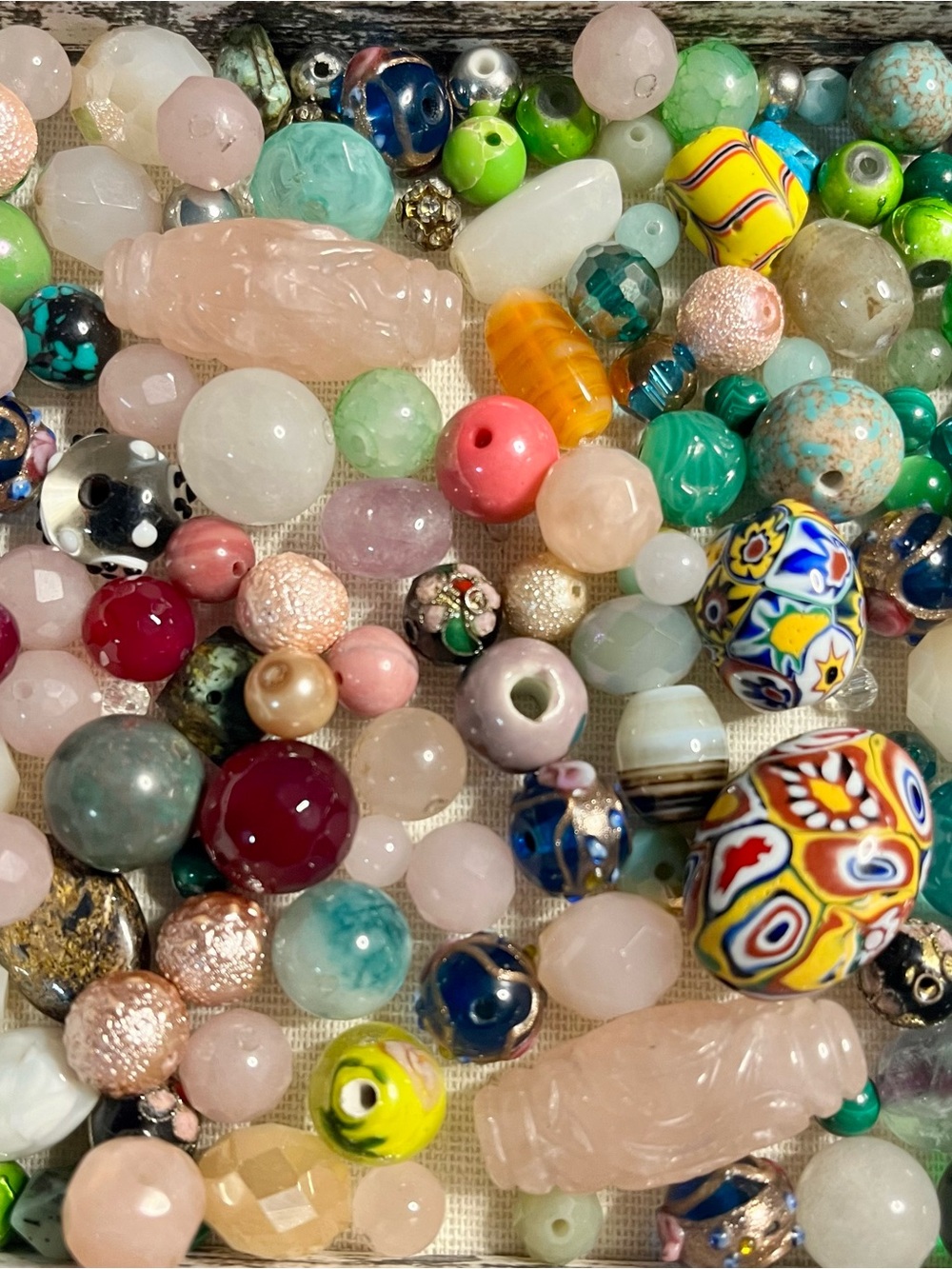 Mixed Glass and Stone Bead Assortment Necklace Kit - Pink, Green, Blue, Yellow
